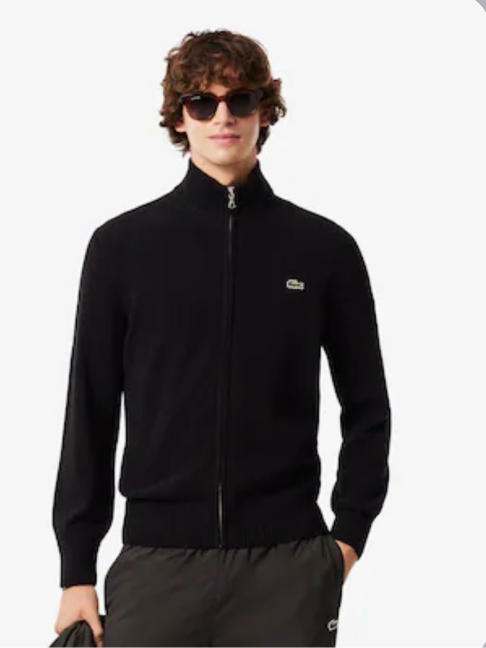Lacoste Men's Black Full-Zip Wool Sweater
